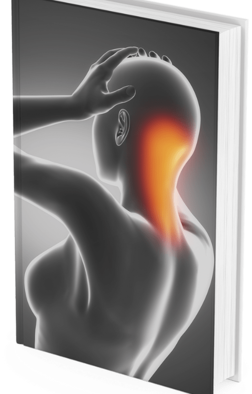 A book offering 5 simple ways to alleviate neck and shoulder pain, featuring a woman's head on the cover.