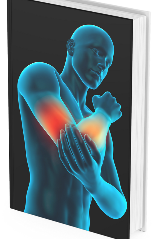 A book with an image of a man holding his elbow, exploring the world of osteopathy.
